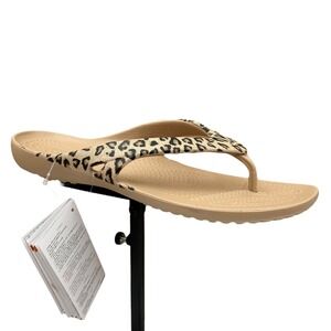 Crocs Women's Flip Flop Sandals Sz 8.5-9 Brown Leopard Print Lightweight Comfort